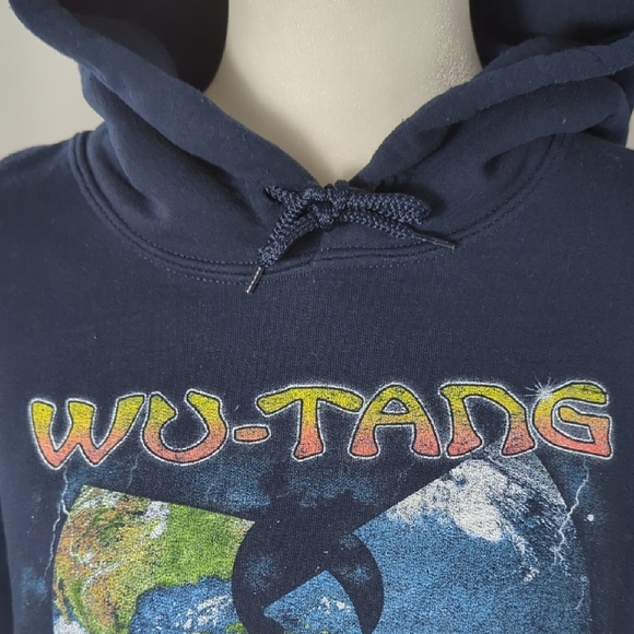 Wu-Tang Clan Navy Blue Women Cropped Hoodie Sweatshirt Hip Hop Streetwear Large - Picture 12 of 13